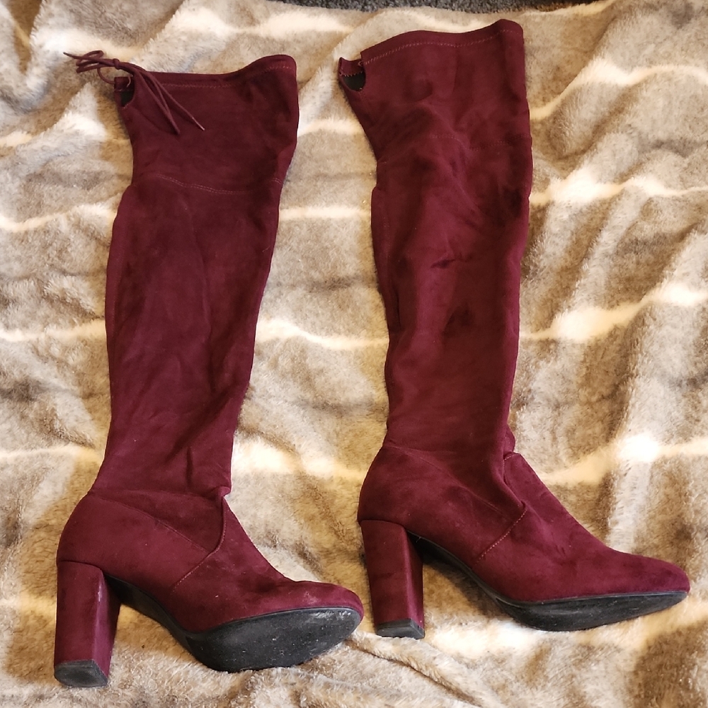 Soda Red Over the Knee Boots with Chunky Heel